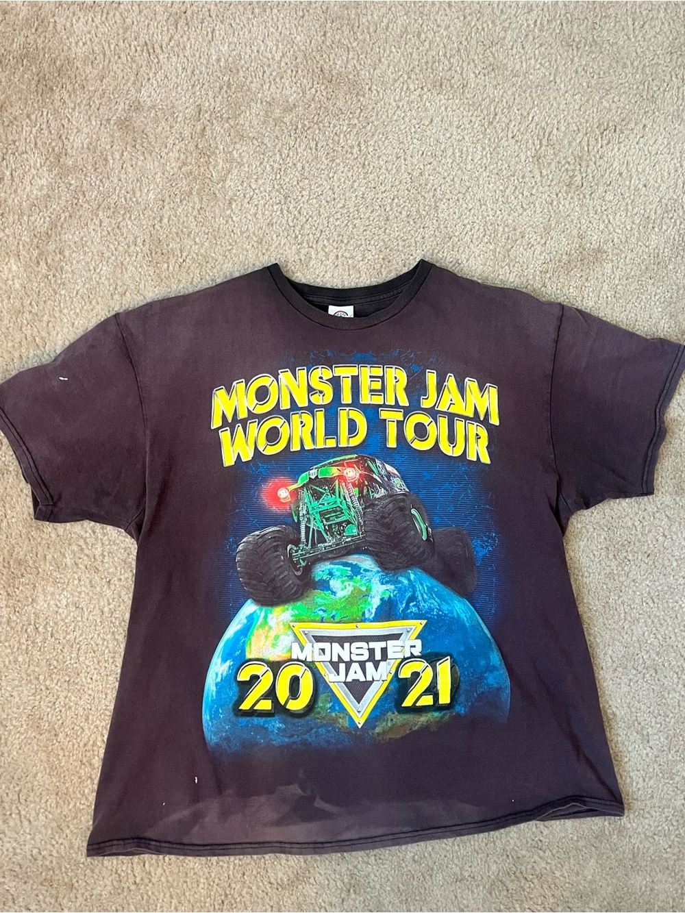 Monster Jam World Tour 2021 Graphic Tee - Black with Neon Accents Size XL